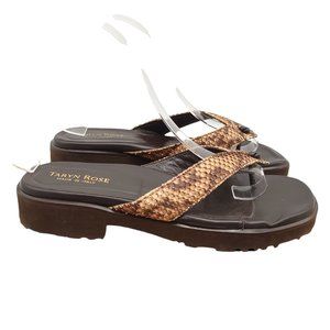 Taryn Rose Bronze Snake-Print Thong Sandals with Black Footbed